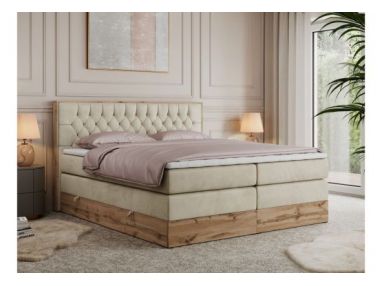 Łóżko kontynentalne AMORE KING 200x200 - H3 - beżowy, welwet