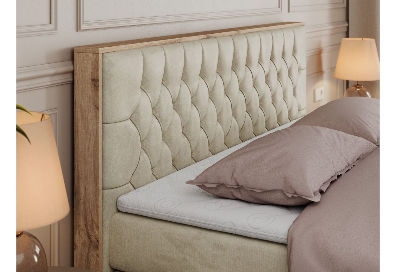 Łóżko kontynentalne AMORE KING 200x200 - H3 - beżowy, welwet