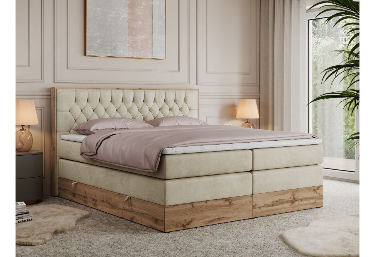 Łóżko kontynentalne AMORE KING 140x200 - H4 - beżowy, welwet