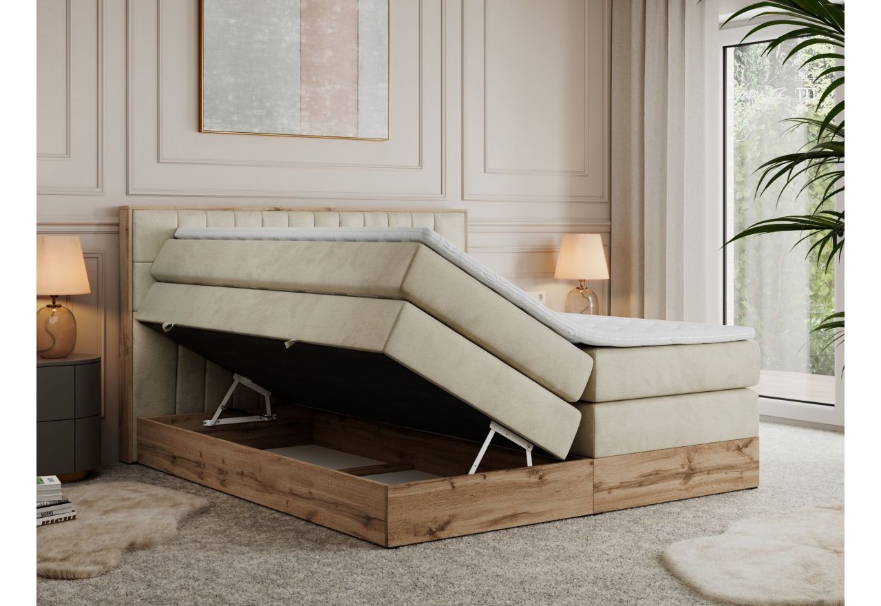 Łóżko kontynentalne AMORE KING 160x200 - H4 - beżowy, welwet