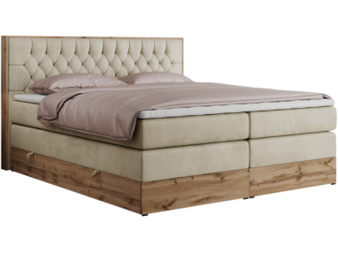 Łóżko kontynentalne AMORE KING 180x200 - H4 - beżowy, welwet