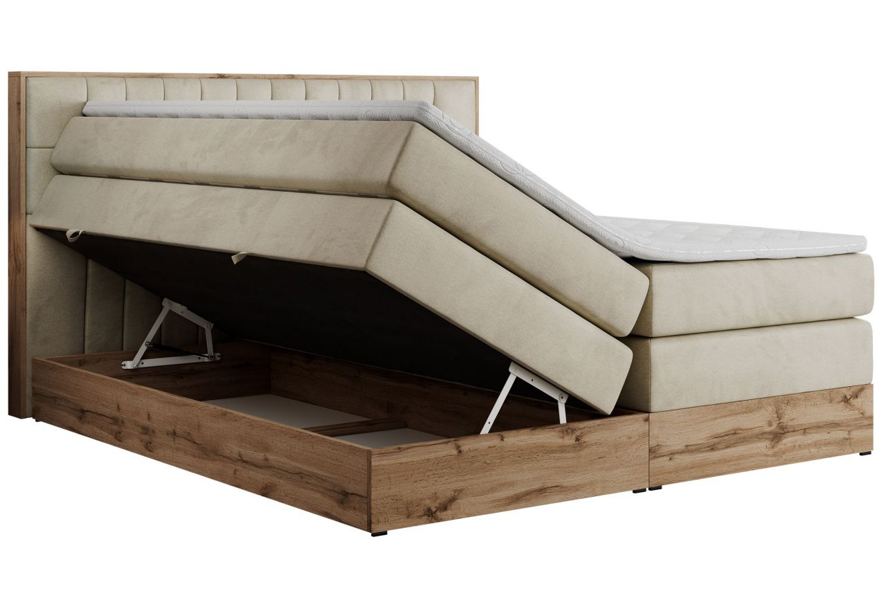 Łóżko kontynentalne AMORE KING 200x200 - H4 - beżowy, welwet