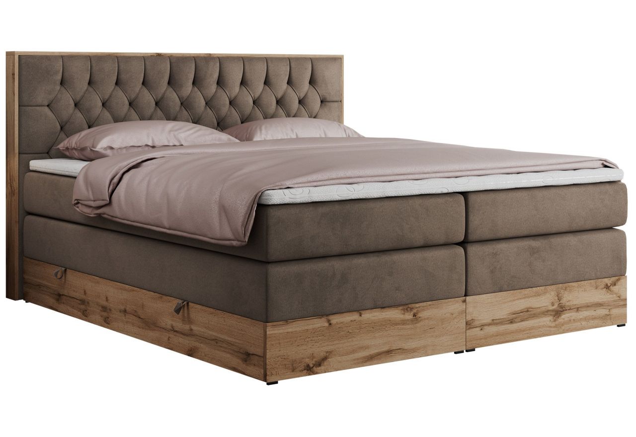 Łóżko kontynentalne AMORE KING 140x200 - H3 - brązowy, welwet