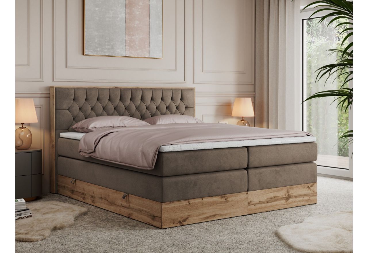 Łóżko kontynentalne AMORE KING 180x200 - H3 - brązowy, welwet