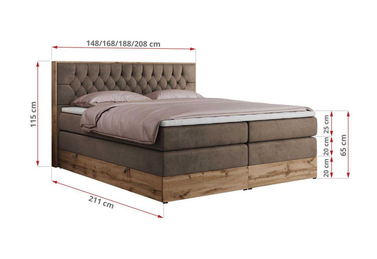 Łóżko kontynentalne AMORE KING 180x200 - H3 - brązowy, welwet