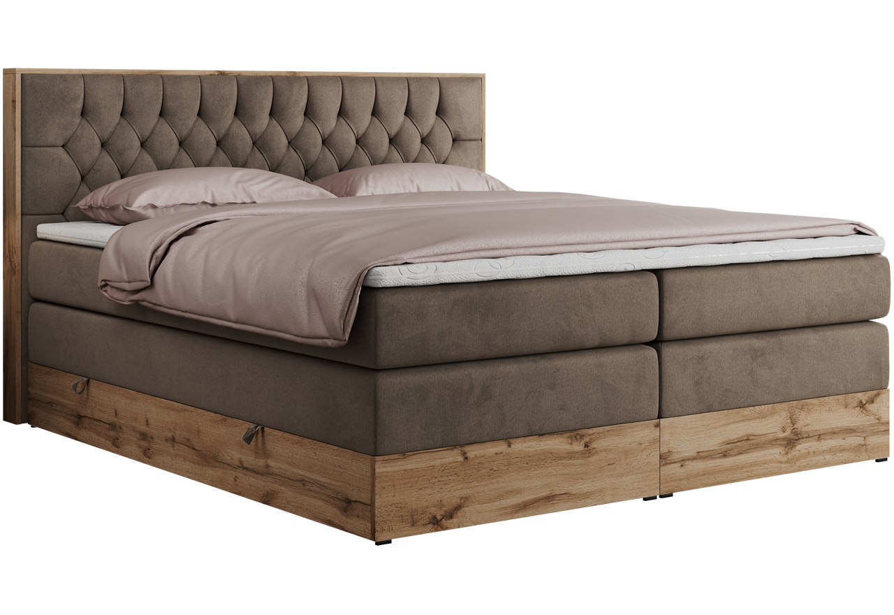 Łóżko kontynentalne AMORE KING 140x200 - H4 - brązowy, welwet