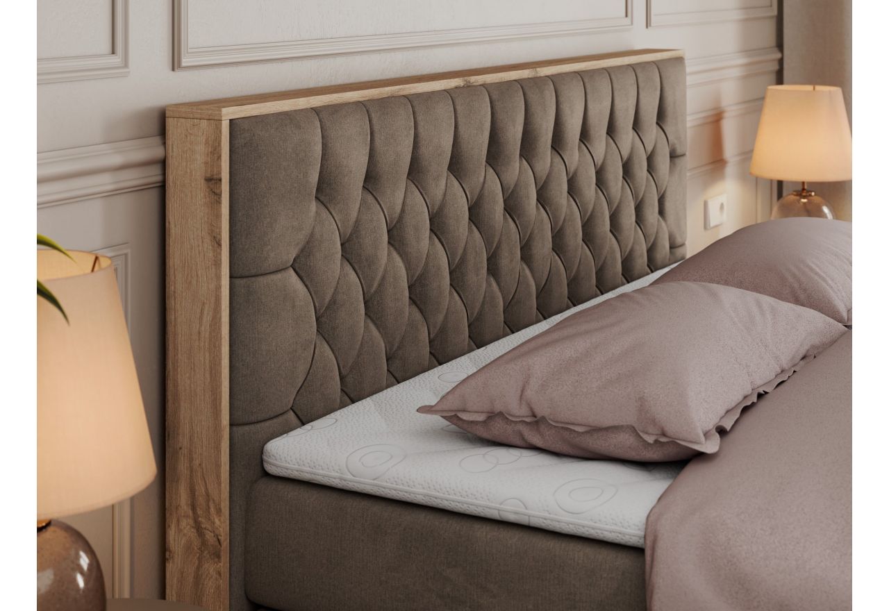 Łóżko kontynentalne AMORE KING 160x200 - H4 - brązowy, welwet