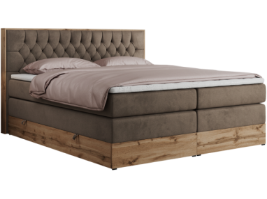 Łóżko kontynentalne AMORE KING 200x200 - H4 - brązowy, welwet