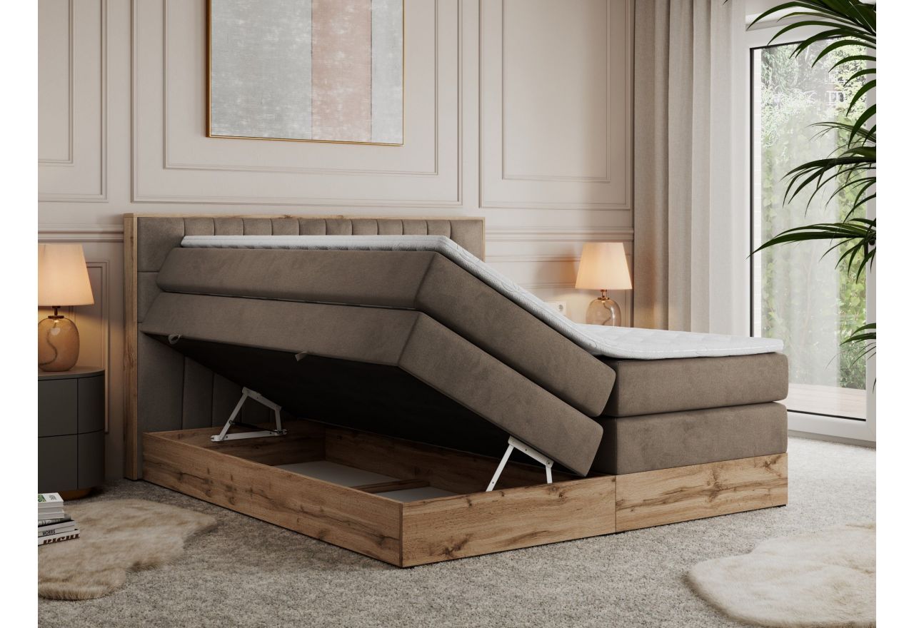 Łóżko kontynentalne AMORE KING 200x200 - H4 - brązowy, welwet