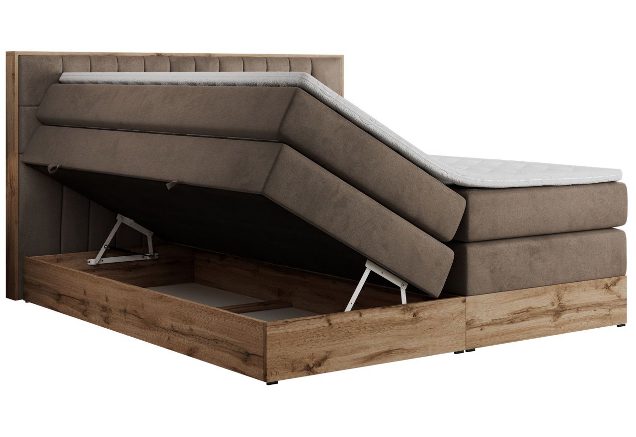 Łóżko kontynentalne AMORE KING 200x200 - H4 - brązowy, welwet