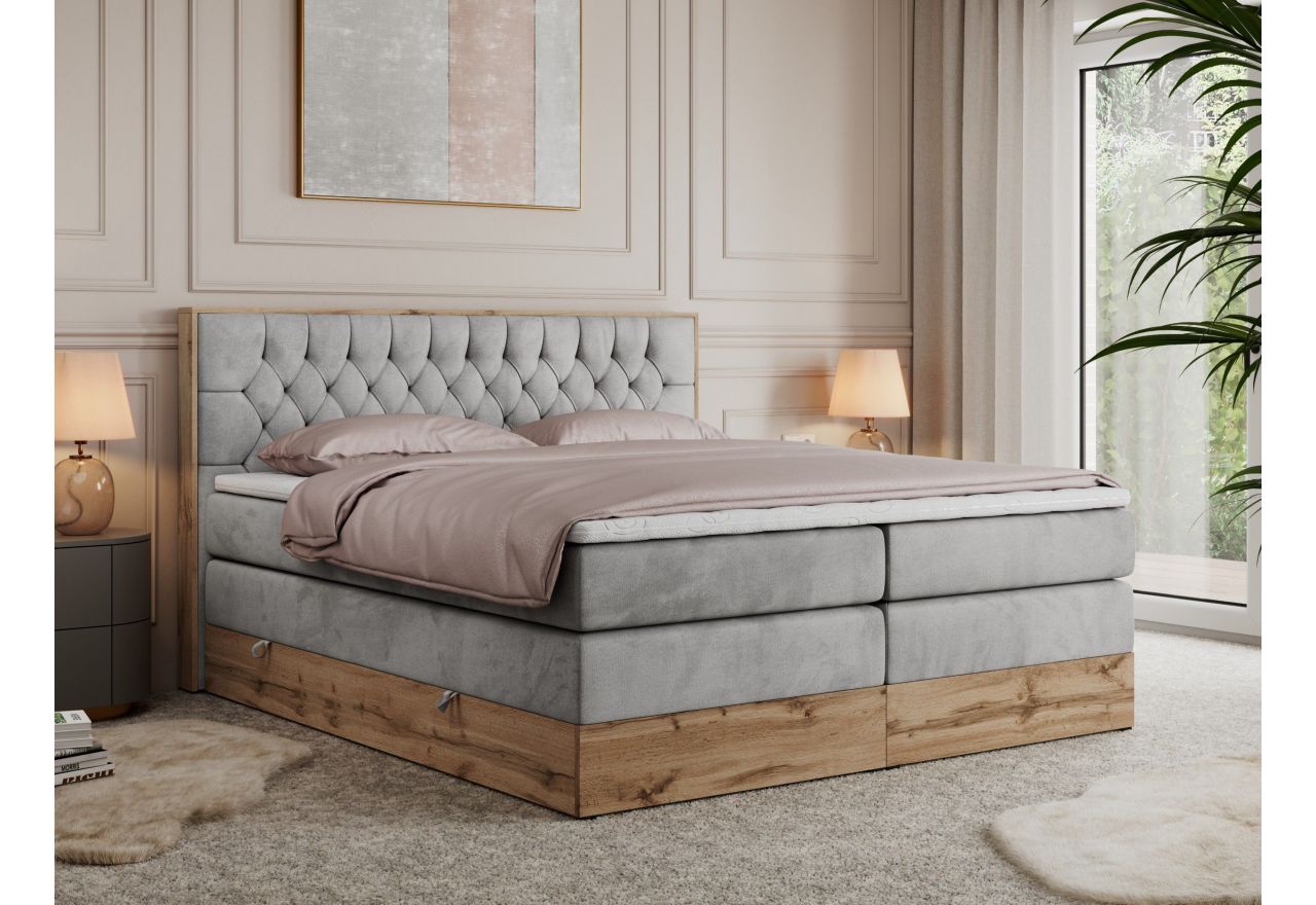 Łóżko kontynentalne AMORE KING 140x200 - H3 - jasnoszary, welwet