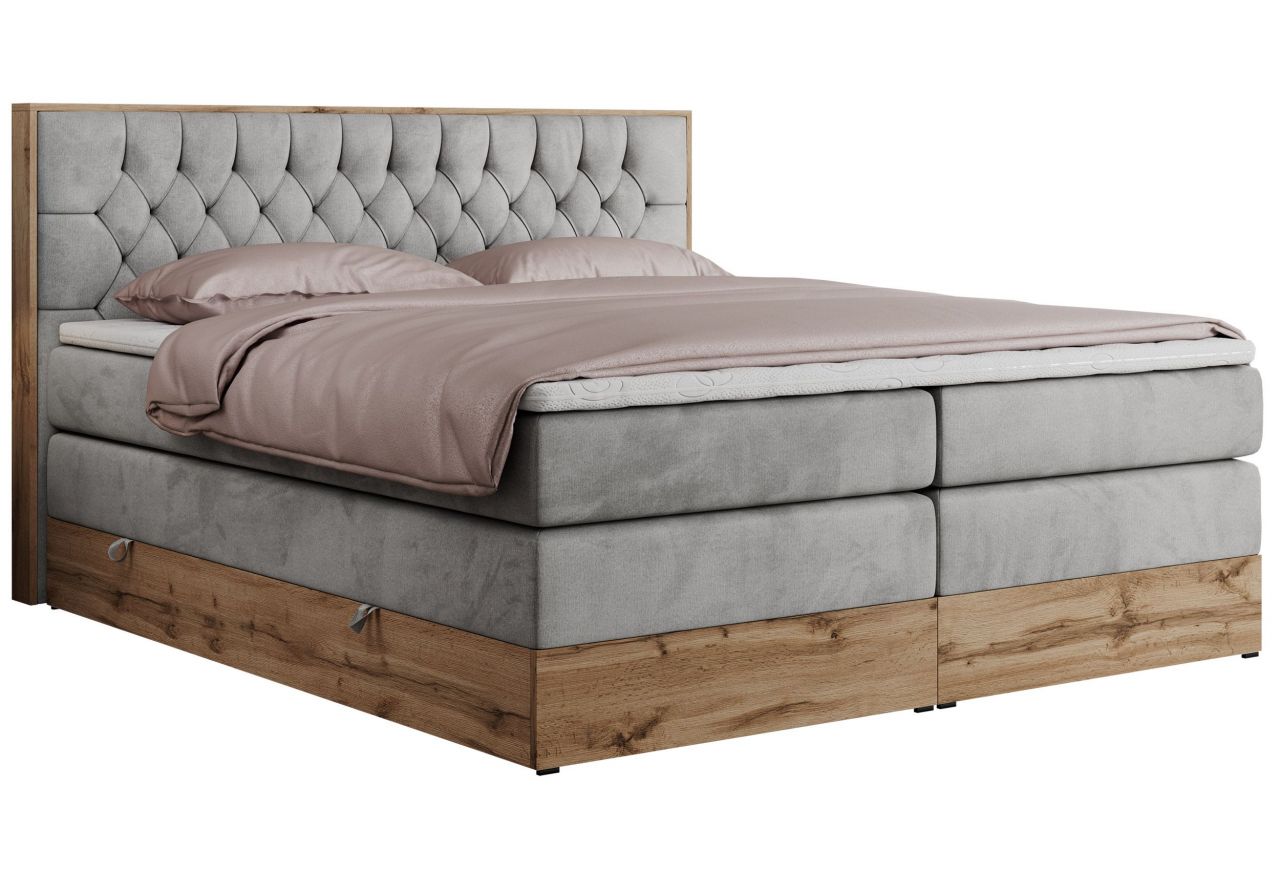 Łóżko kontynentalne AMORE KING 140x200 - H3 - jasnoszary, welwet