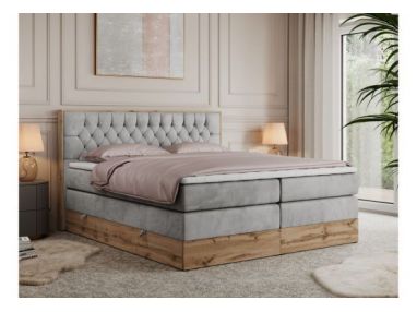 Łóżko kontynentalne AMORE KING 160x200 - H3 - jasnoszary, welwet