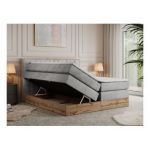 Łóżko kontynentalne AMORE KING 160x200 - H3 - jasnoszary, welwet