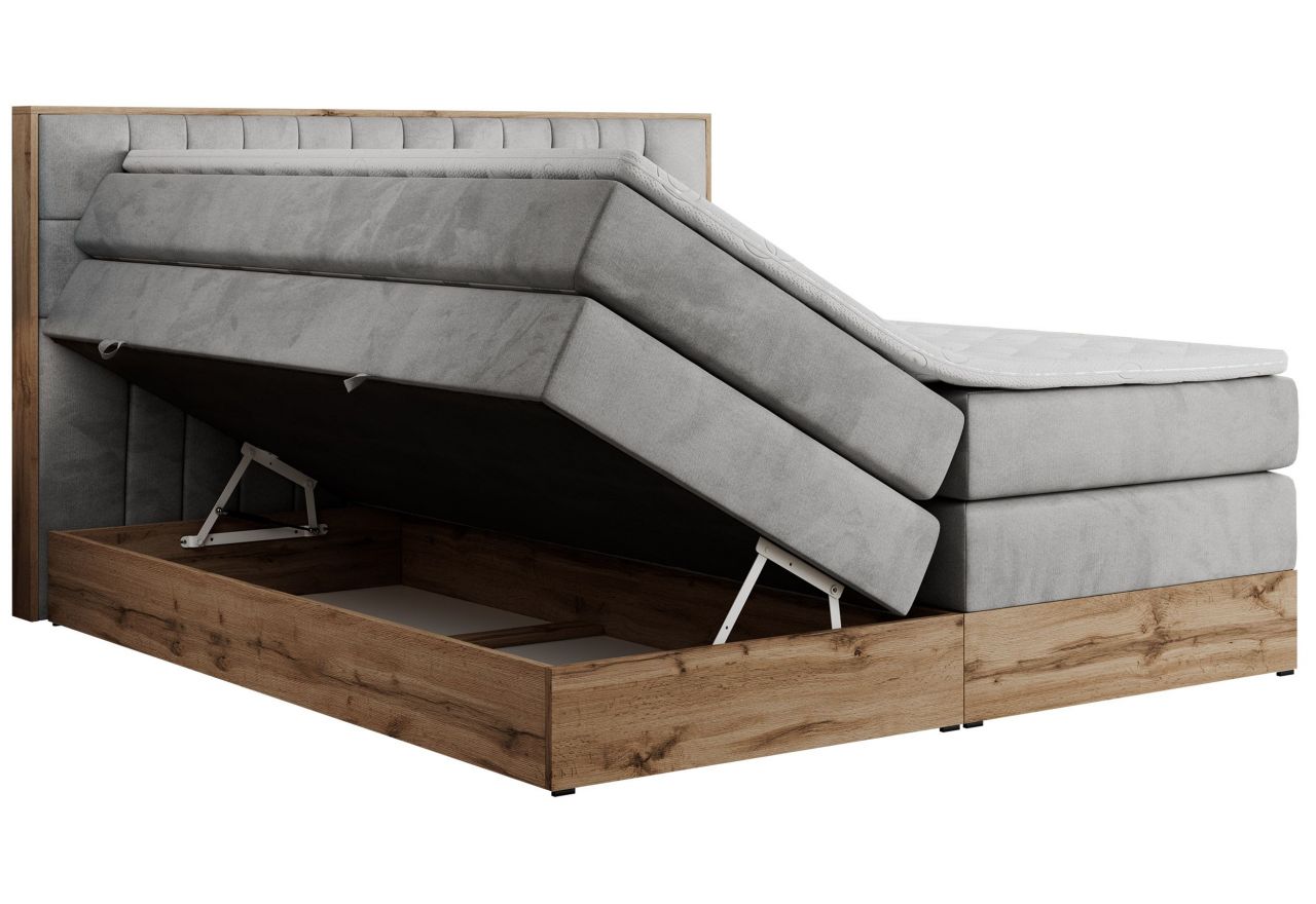 Łóżko kontynentalne AMORE KING 160x200 - H3 - jasnoszary, welwet