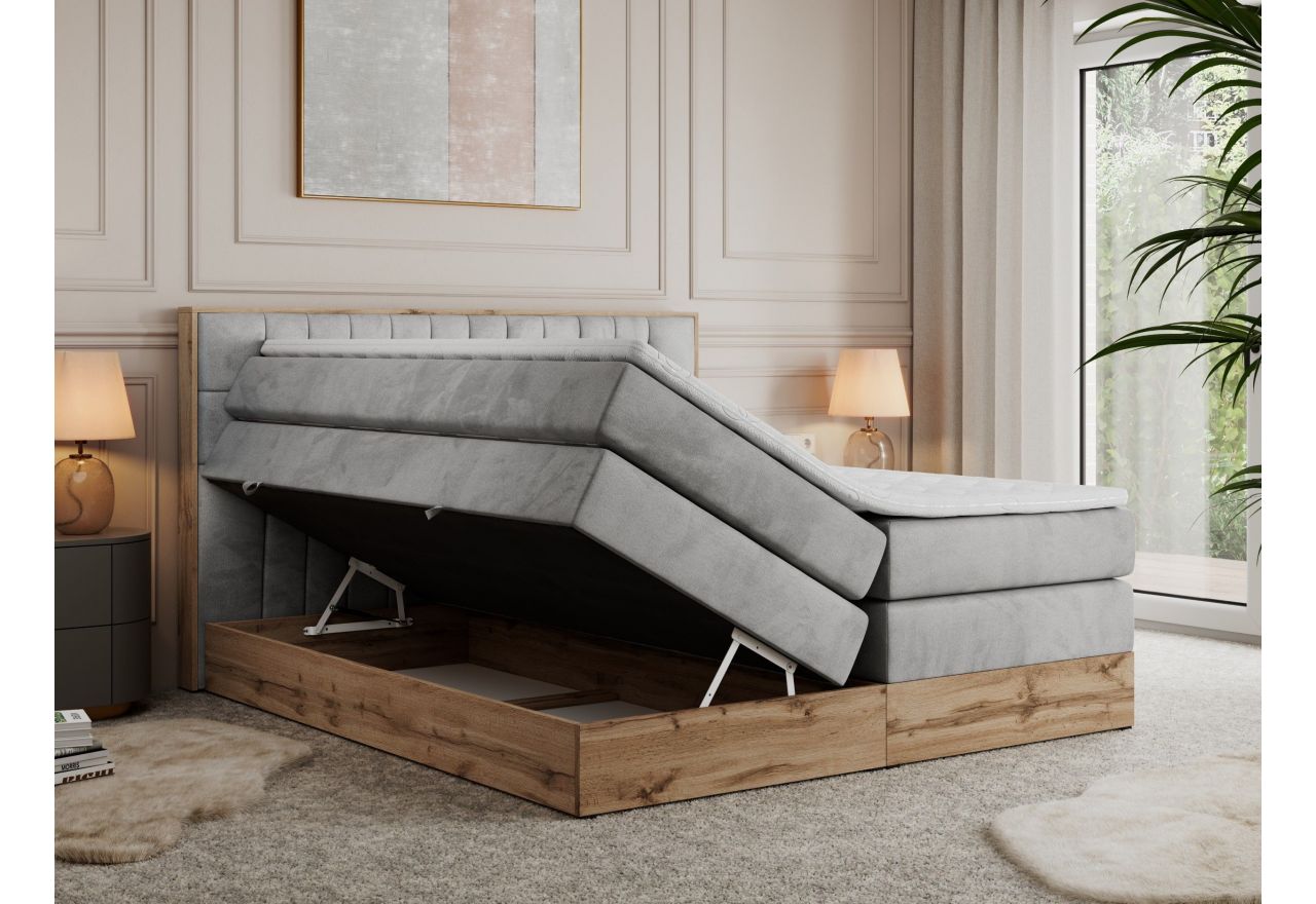 Łóżko kontynentalne AMORE KING 200x200 - H3 - jasnoszary, welwet