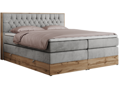 Łóżko kontynentalne AMORE KING 200x200 - H4 - jasnoszary, welwet