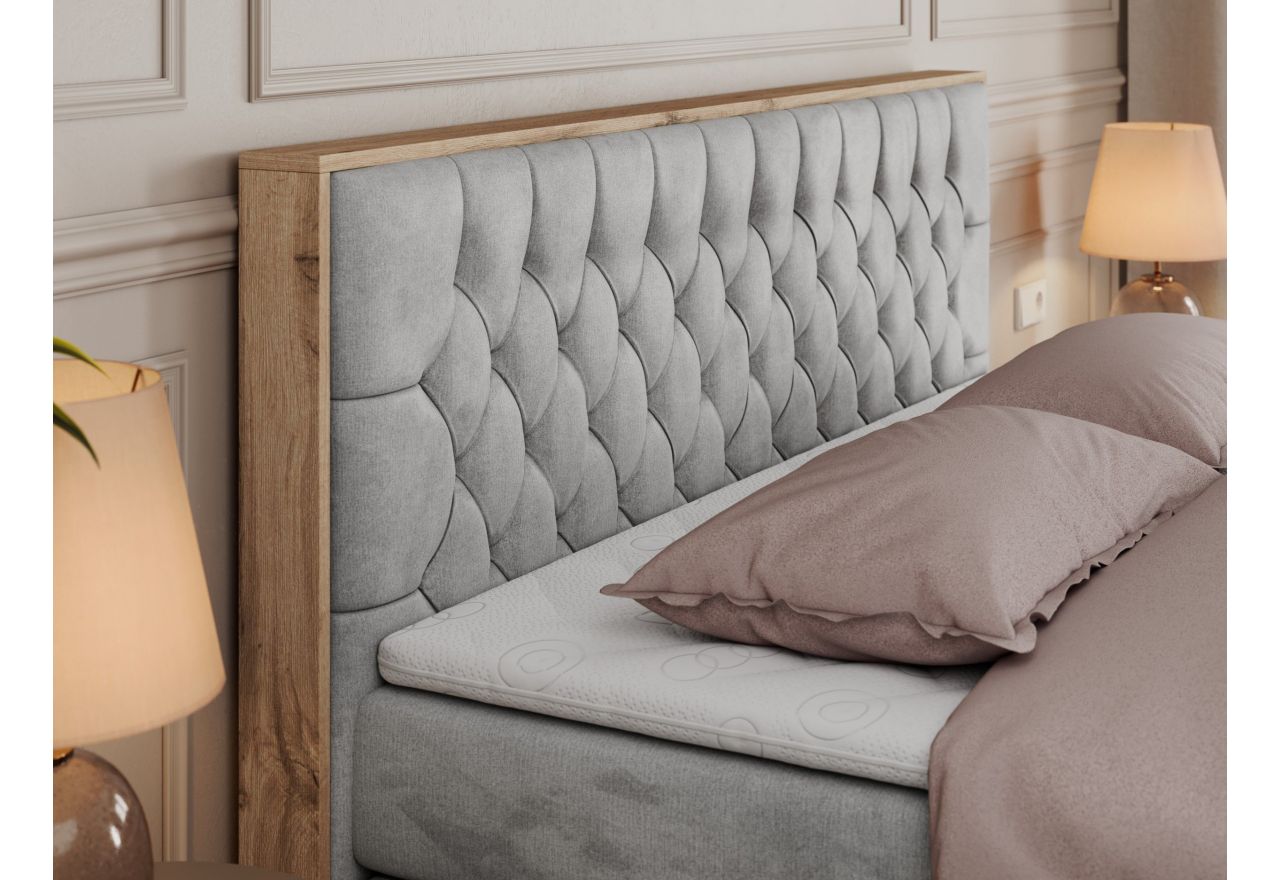 Łóżko kontynentalne AMORE KING 200x200 - H4 - jasnoszary, welwet