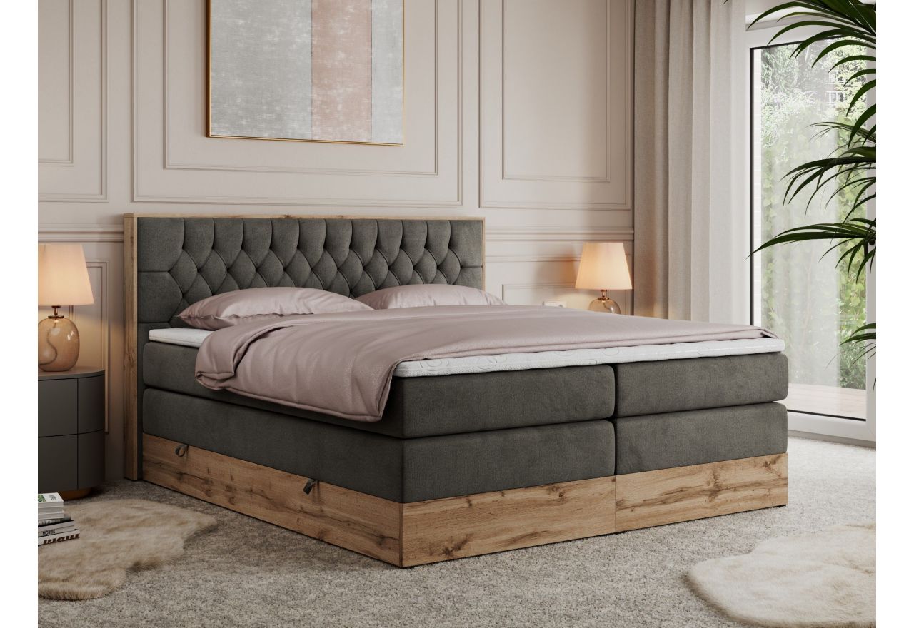 Łóżko kontynentalne AMORE KING 140x200 - H3 - ciemnoszary, welwet