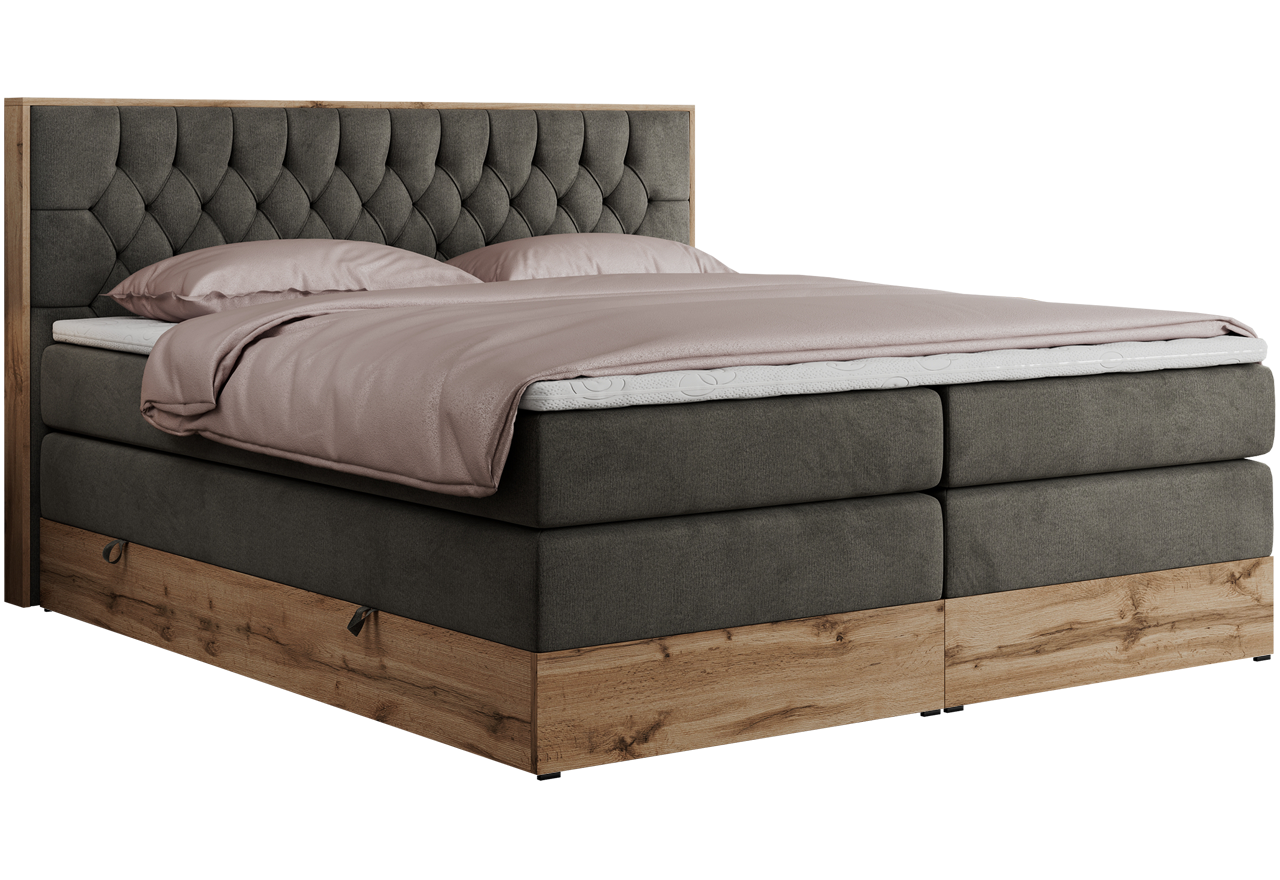 Łóżko kontynentalne AMORE KING 140x200 - H3 - ciemnoszary, welwet