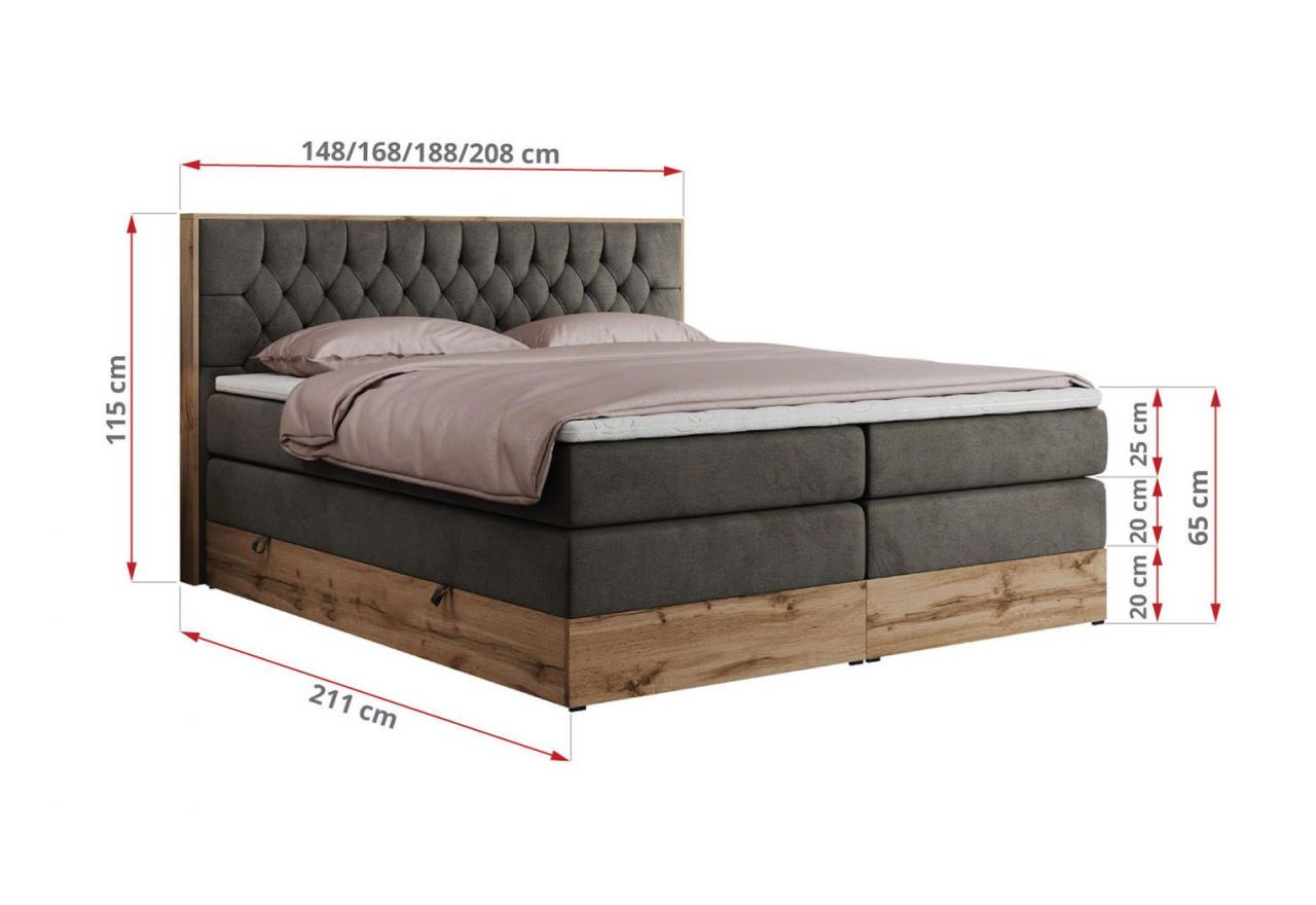 Łóżko kontynentalne AMORE KING 160x200 - H3 - ciemnoszary, welwet