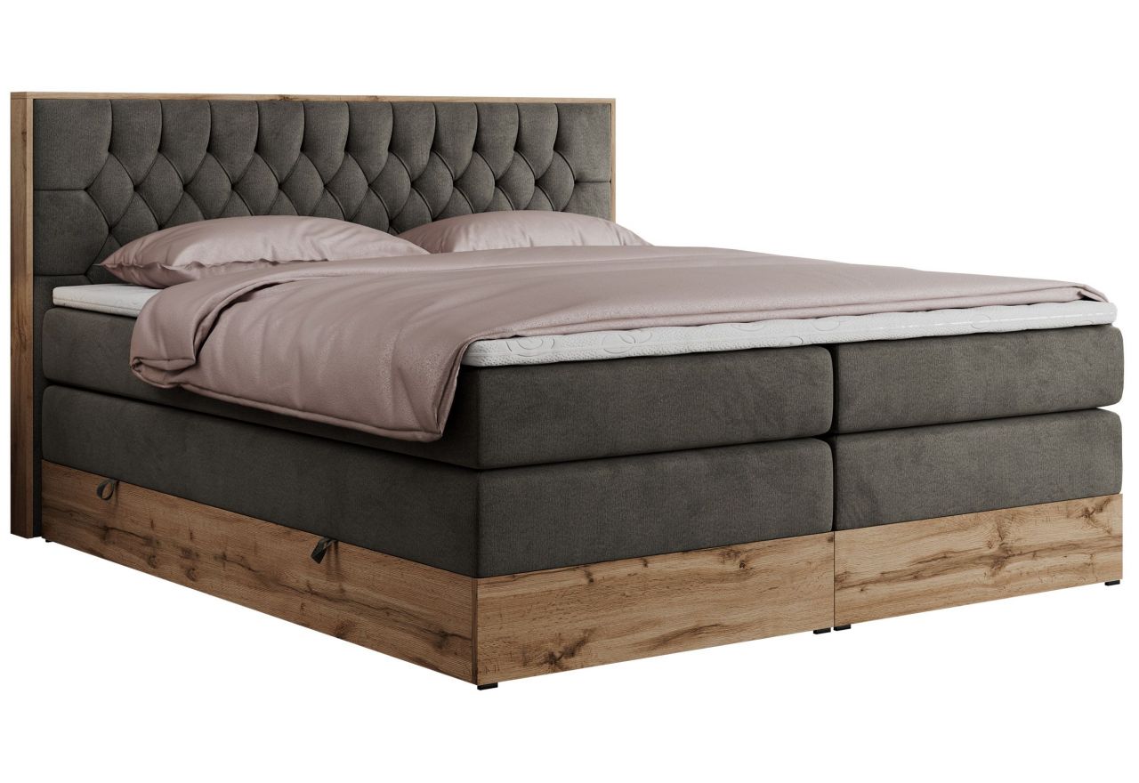 Łóżko kontynentalne AMORE KING 160x200 - H4 - ciemnoszary, welwet