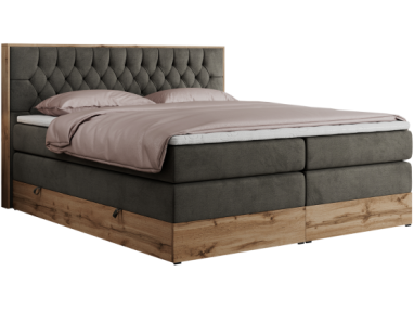 Łóżko kontynentalne AMORE KING 200x200 - H4 - ciemnoszary, welwet