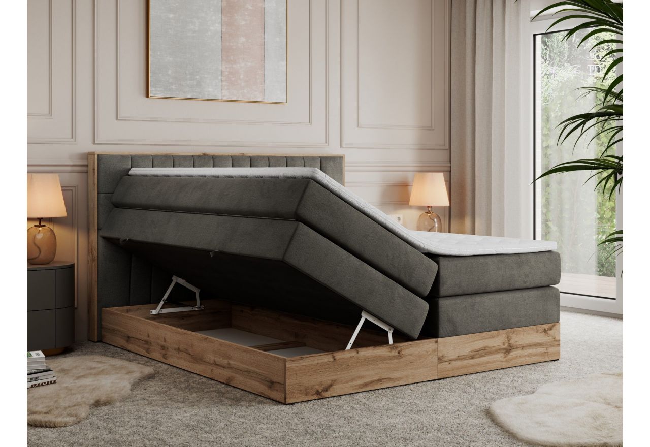 Łóżko kontynentalne AMORE KING 200x200 - H4 - ciemnoszary, welwet