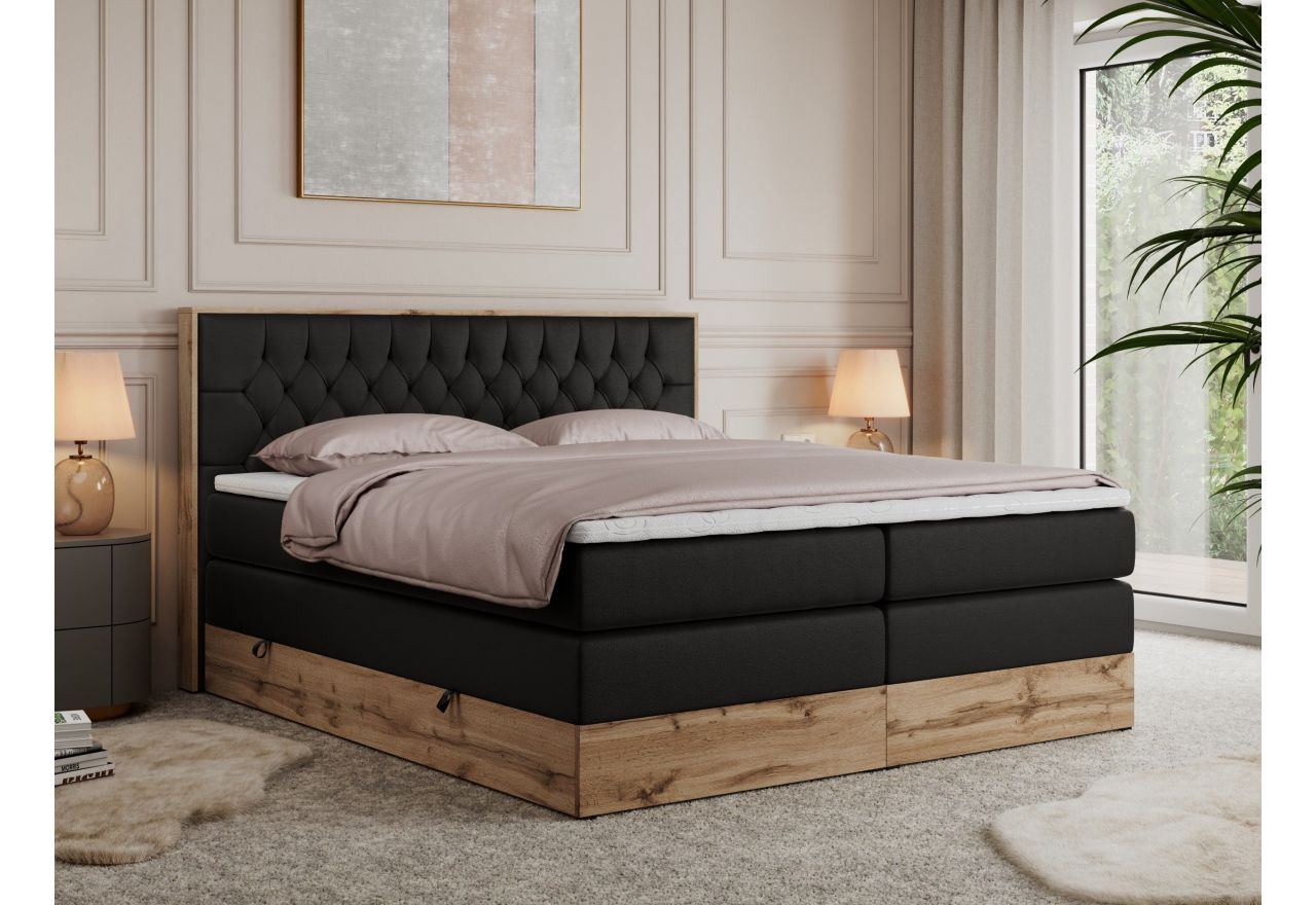 Łóżko kontynentalne AMORE KING 160x200 - H3 - czarny, ekoskóra