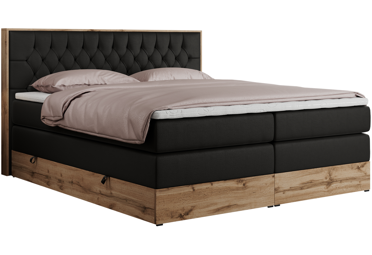 Łóżko kontynentalne AMORE KING 160x200 - H3 - czarny, ekoskóra