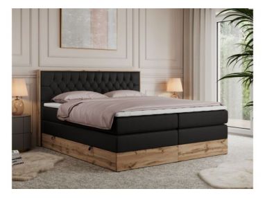 Łóżko kontynentalne AMORE KING 180x200 - H3 - czarny, ekoskóra