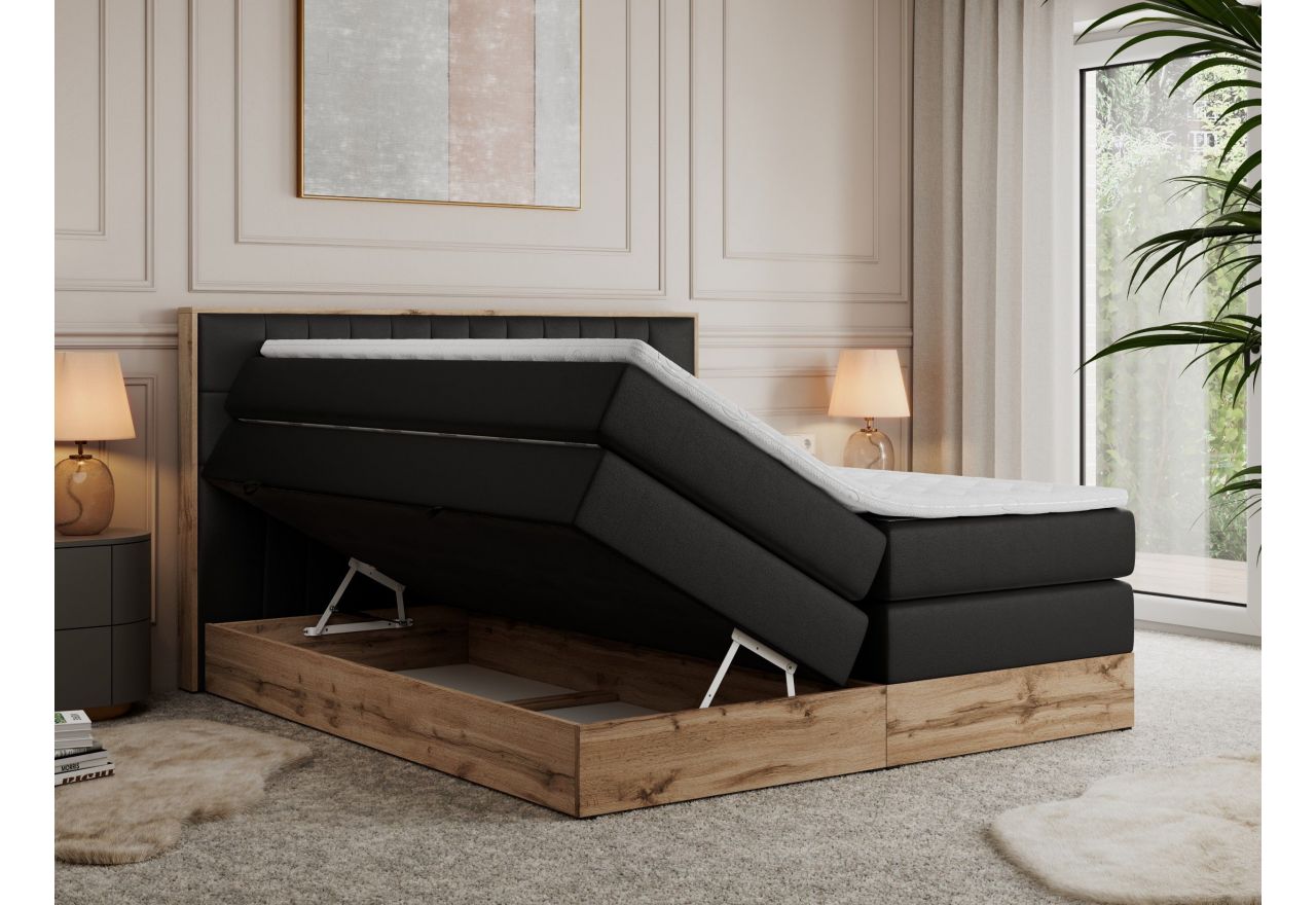 Łóżko kontynentalne AMORE KING 180x200 - H3 - czarny, ekoskóra