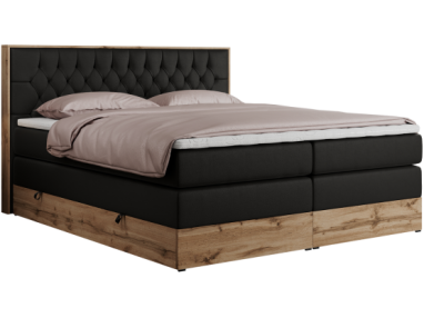 Łóżko kontynentalne AMORE KING 200x200 - H4 - czarny, ekoskóra