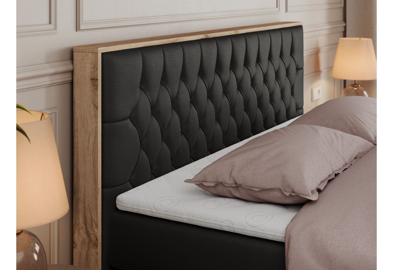 Łóżko kontynentalne AMORE KING 200x200 - H4 - czarny, ekoskóra