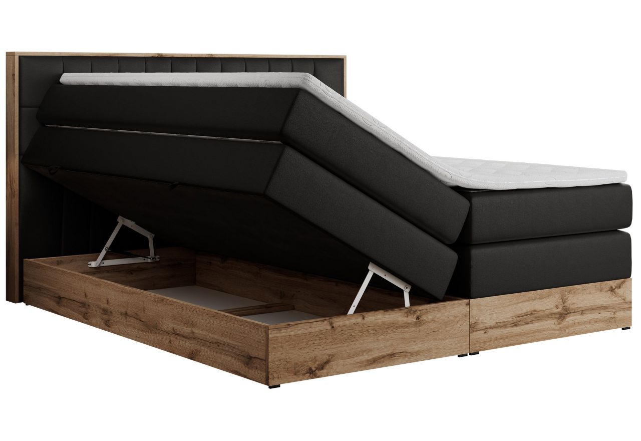 Łóżko kontynentalne AMORE KING 200x200 - H4 - czarny, ekoskóra