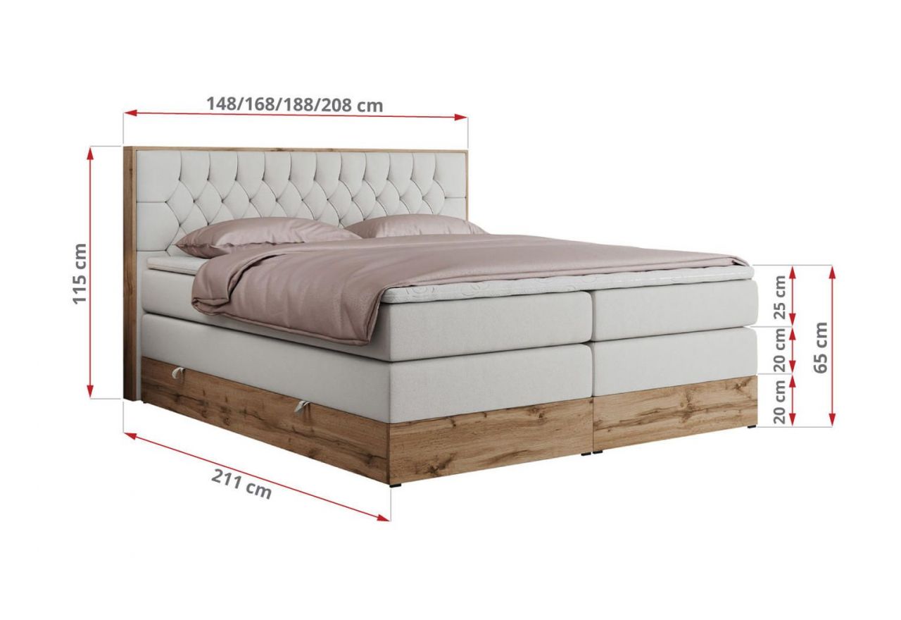 Łóżko kontynentalne AMORE KING 160x200 - H3 - biały, ekoskóra