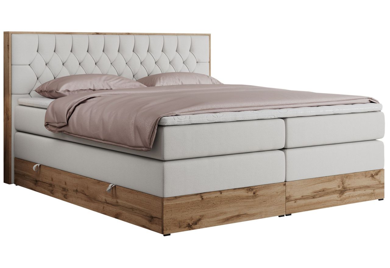 Łóżko kontynentalne AMORE KING 160x200 - H3 - biały, ekoskóra