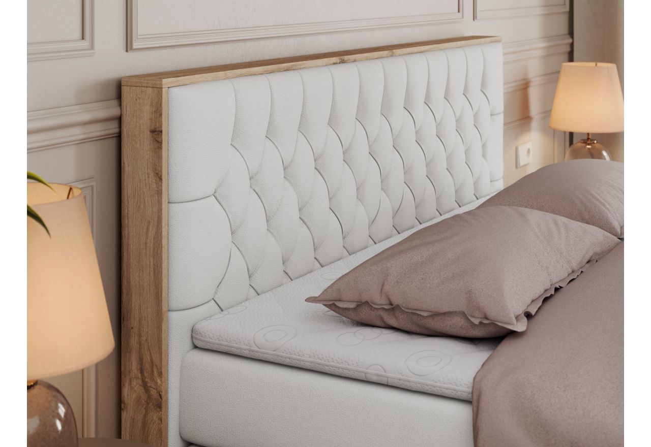 Łóżko kontynentalne AMORE KING 200x200 - H3 - biały, ekoskóra