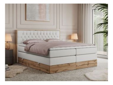 Łóżko kontynentalne AMORE KING 140x200 - H4 - biały, ekoskóra