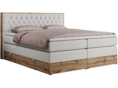 Łóżko kontynentalne AMORE KING 200x200 - H4 - biały, ekoskóra