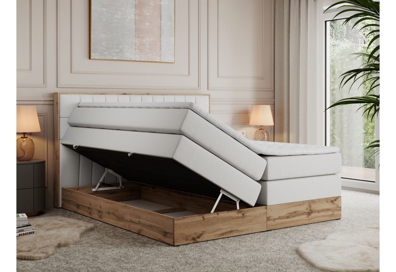 Łóżko kontynentalne AMORE KING 200x200 - H4 - biały, ekoskóra