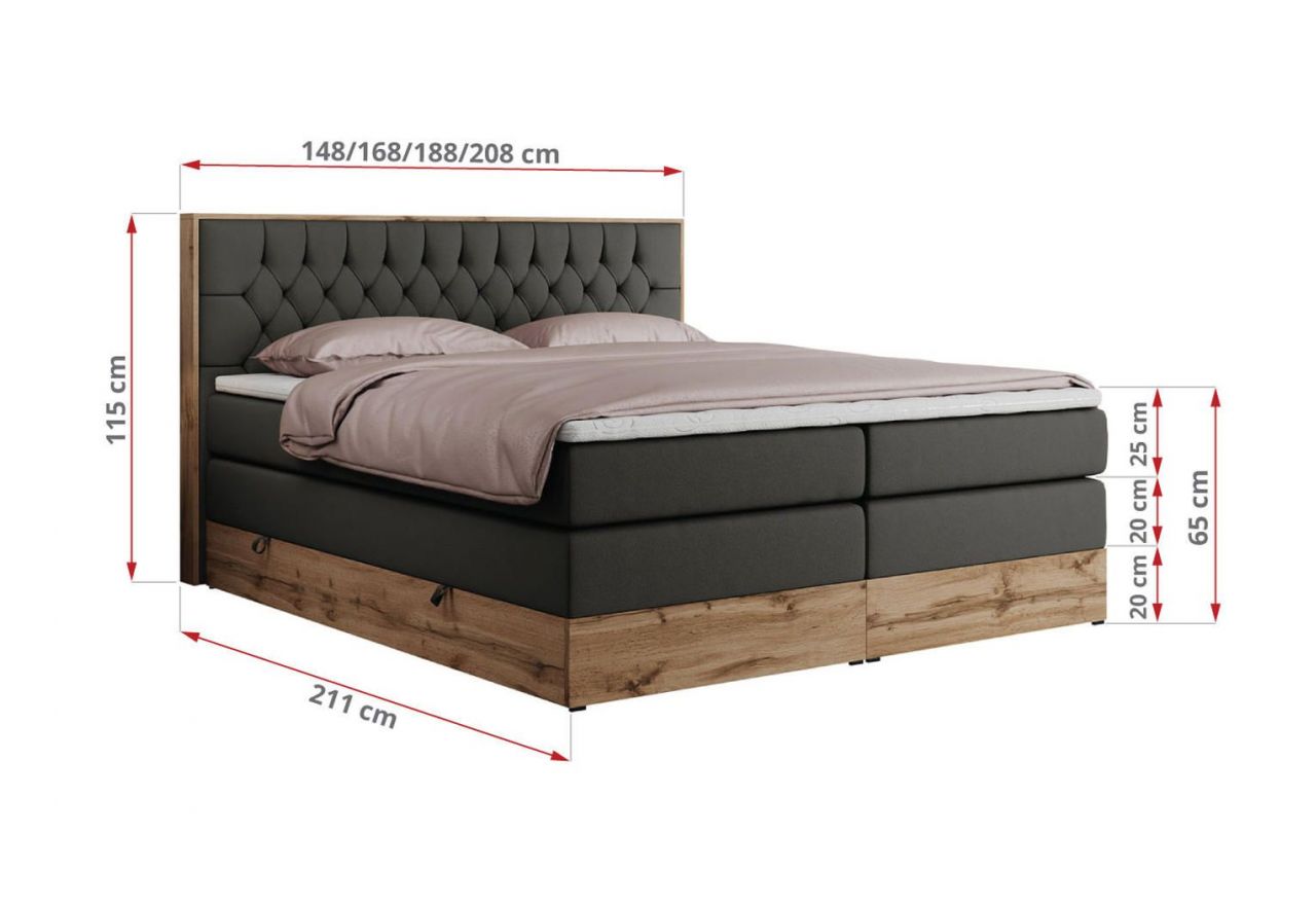 Łóżko kontynentalne AMORE KING 200x200 - H3 - ciemnoszary, ekoskóra