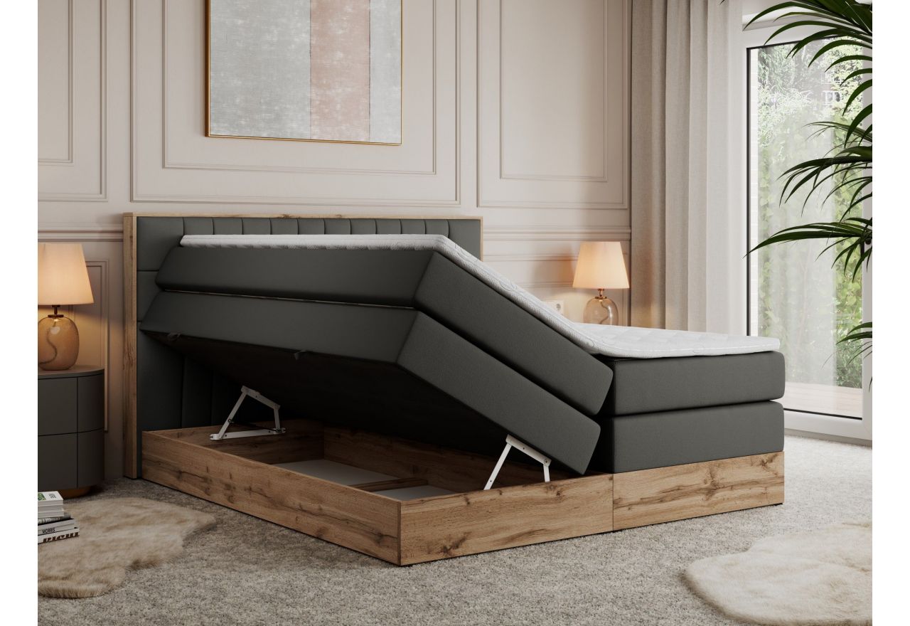 Łóżko kontynentalne AMORE KING 200x200 - H4 - ciemnoszary, ekoskóra