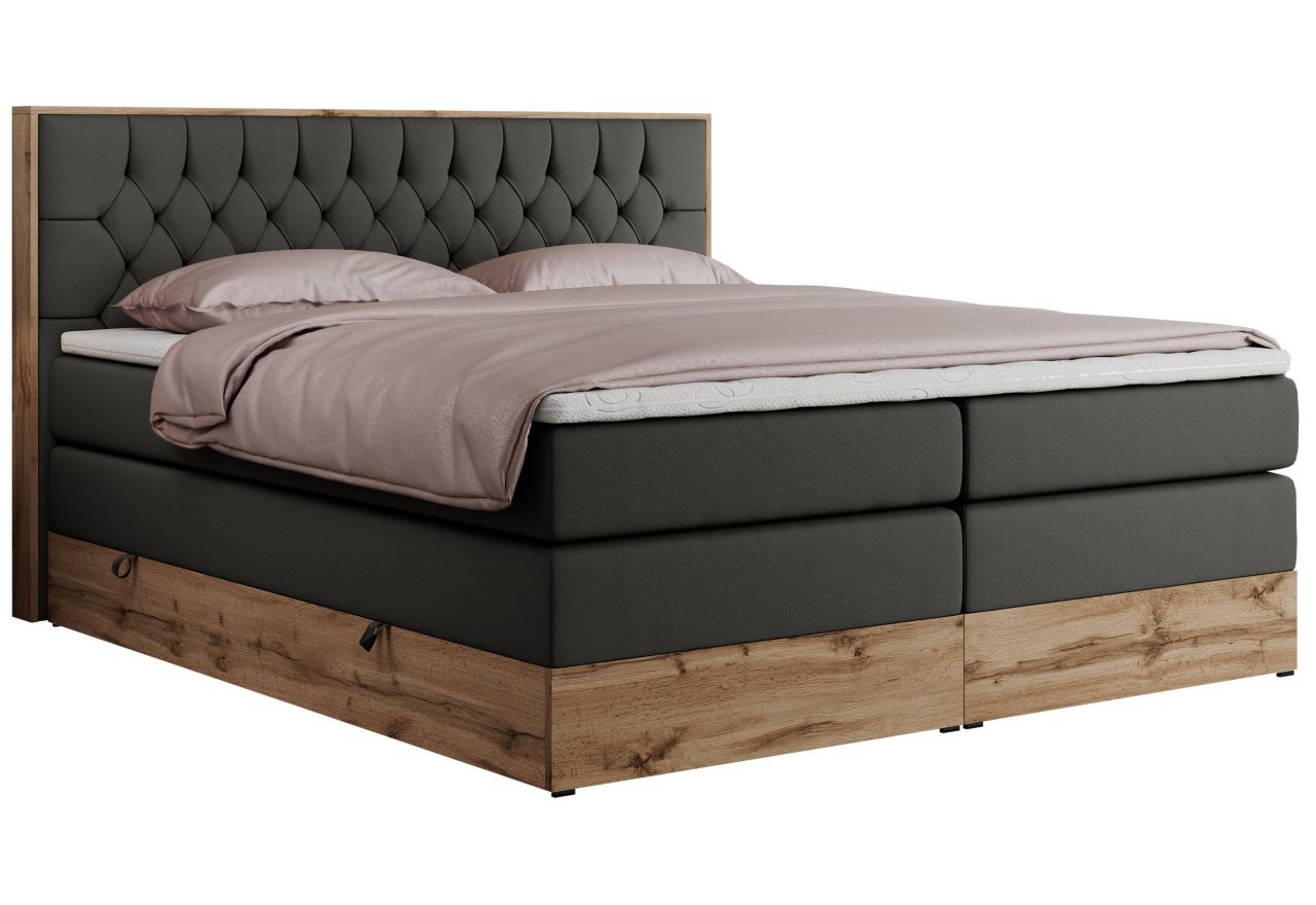 Łóżko kontynentalne AMORE KING 200x200 - H4 - ciemnoszary, ekoskóra