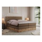 Łóżko kontynentalne AMORE KING 160x200 - H3 - brązowy, ekoskóra