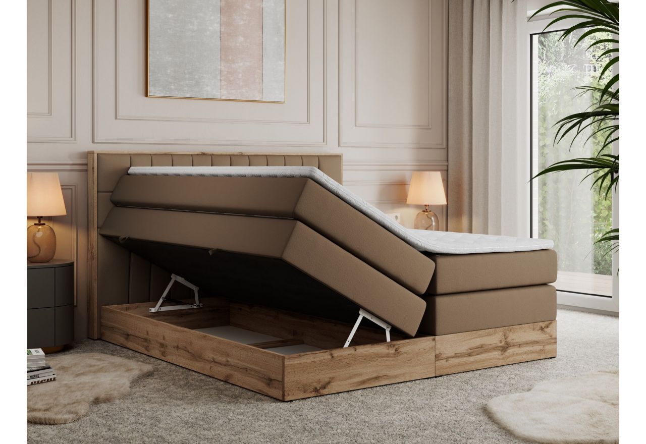 Łóżko kontynentalne AMORE KING 160x200 - H3 - brązowy, ekoskóra