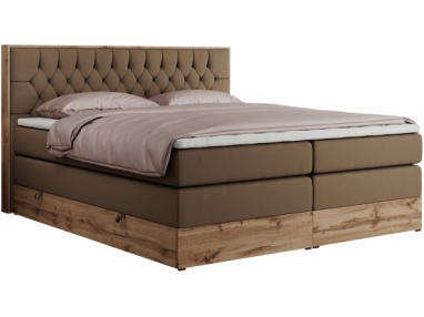 Łóżko kontynentalne AMORE KING 180x200 - H3 - brązowy, ekoskóra