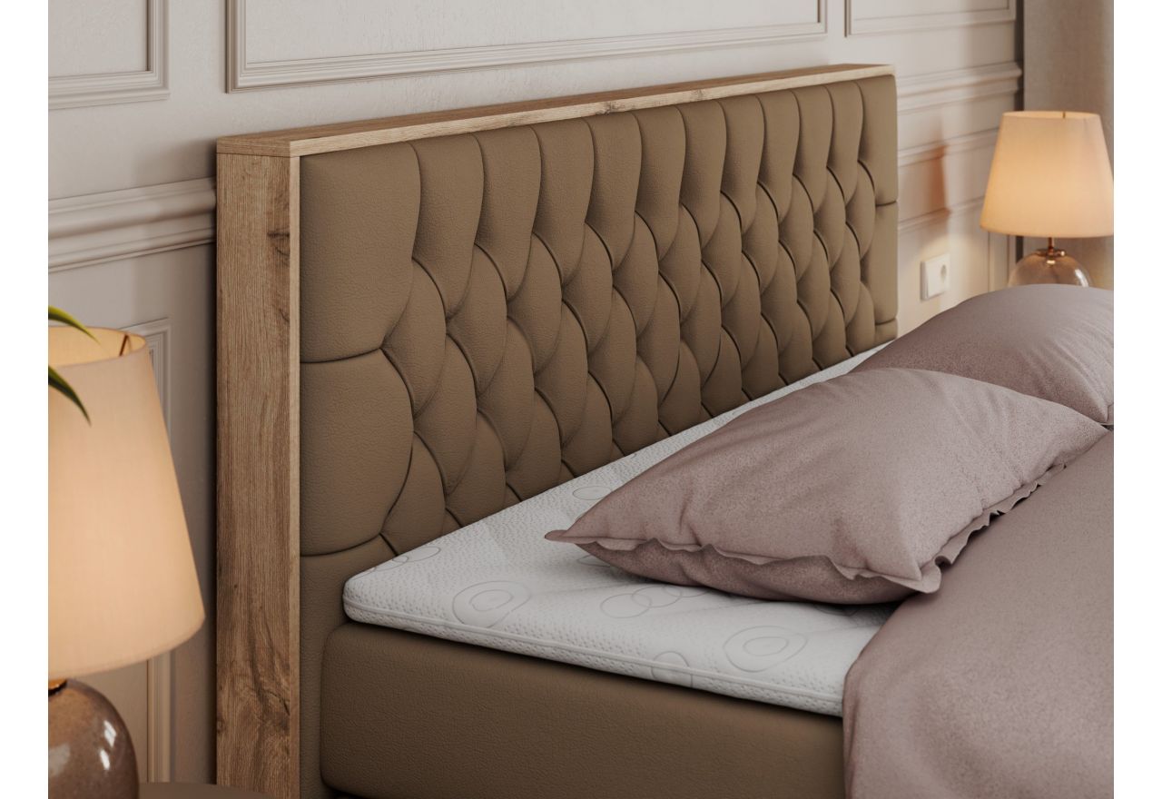 Łóżko kontynentalne AMORE KING 200x200 - H3 - brązowy, ekoskóra