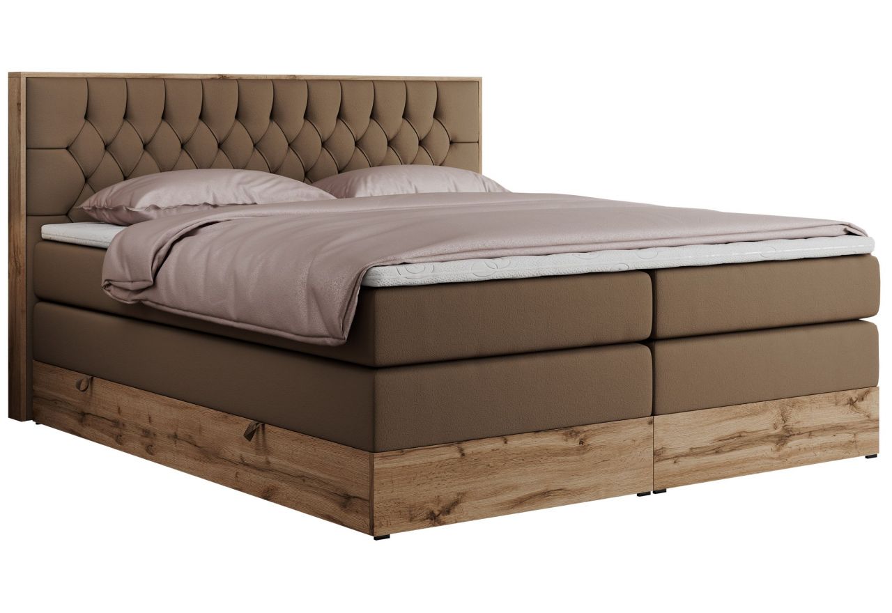 Łóżko kontynentalne AMORE KING 180x200 - H4 - brązowy, ekoskóra