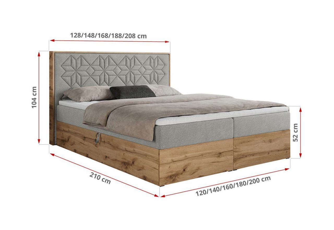 Łóżko kontynentalne NESSI 120x200 - H3 - jasnoszary, struktura